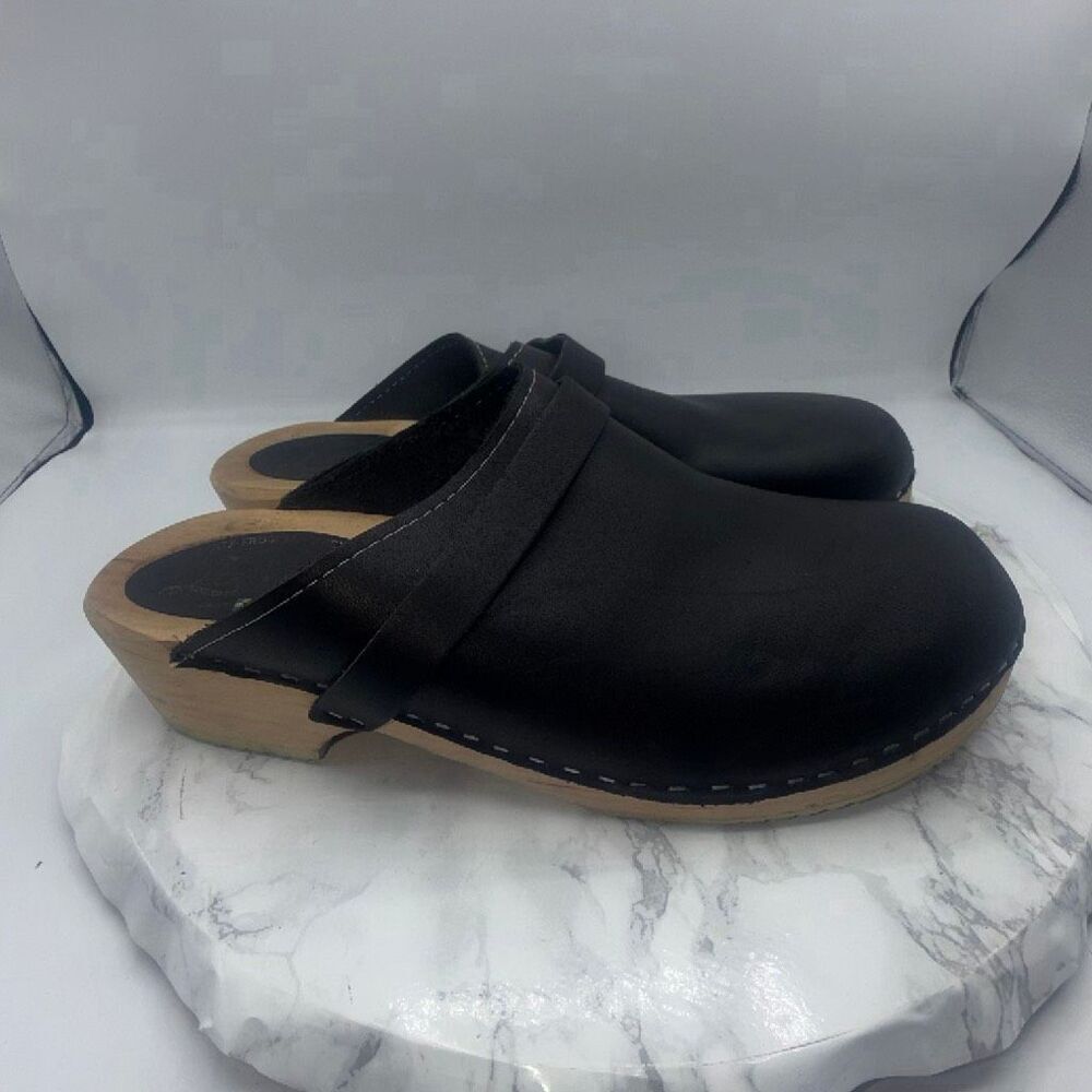 LOTTA’S From Stockholm Swedish Black Leather and Wooden Clogs-EUR 44/US Women’s